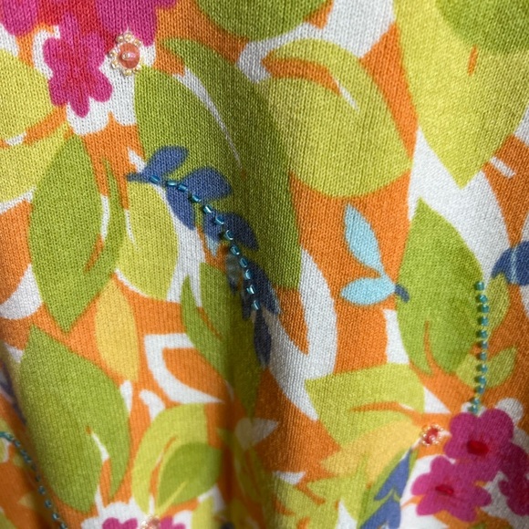 Sigrid Olsen Yellow Pink Tie Front 3/4 Sleeve Sweater - Picture 5 of 5